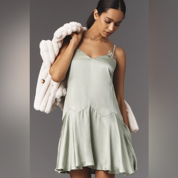NWT! Anthropologie Corey Lynn Calter Bow Strap Silky Mini Dress ☁️ - Picture 2 of 9